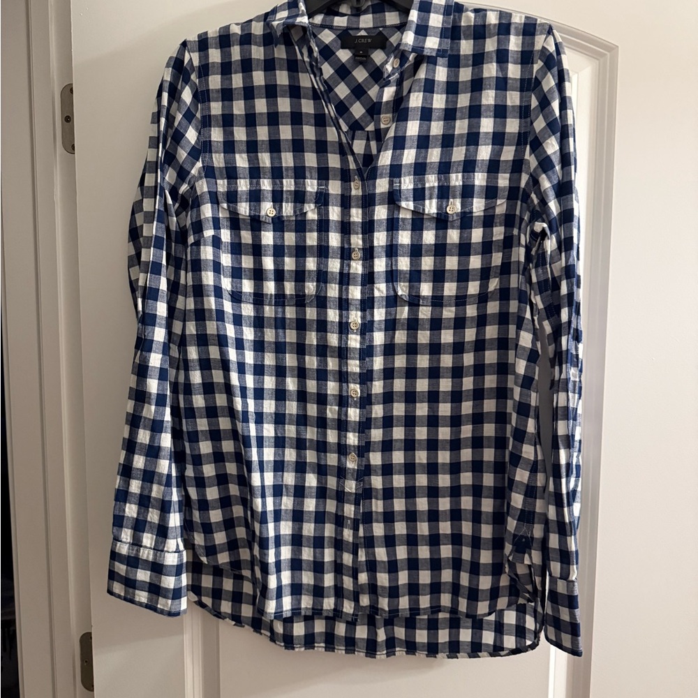 J. Crew Navy and White Plaid Gingham Button Down Shirt 6